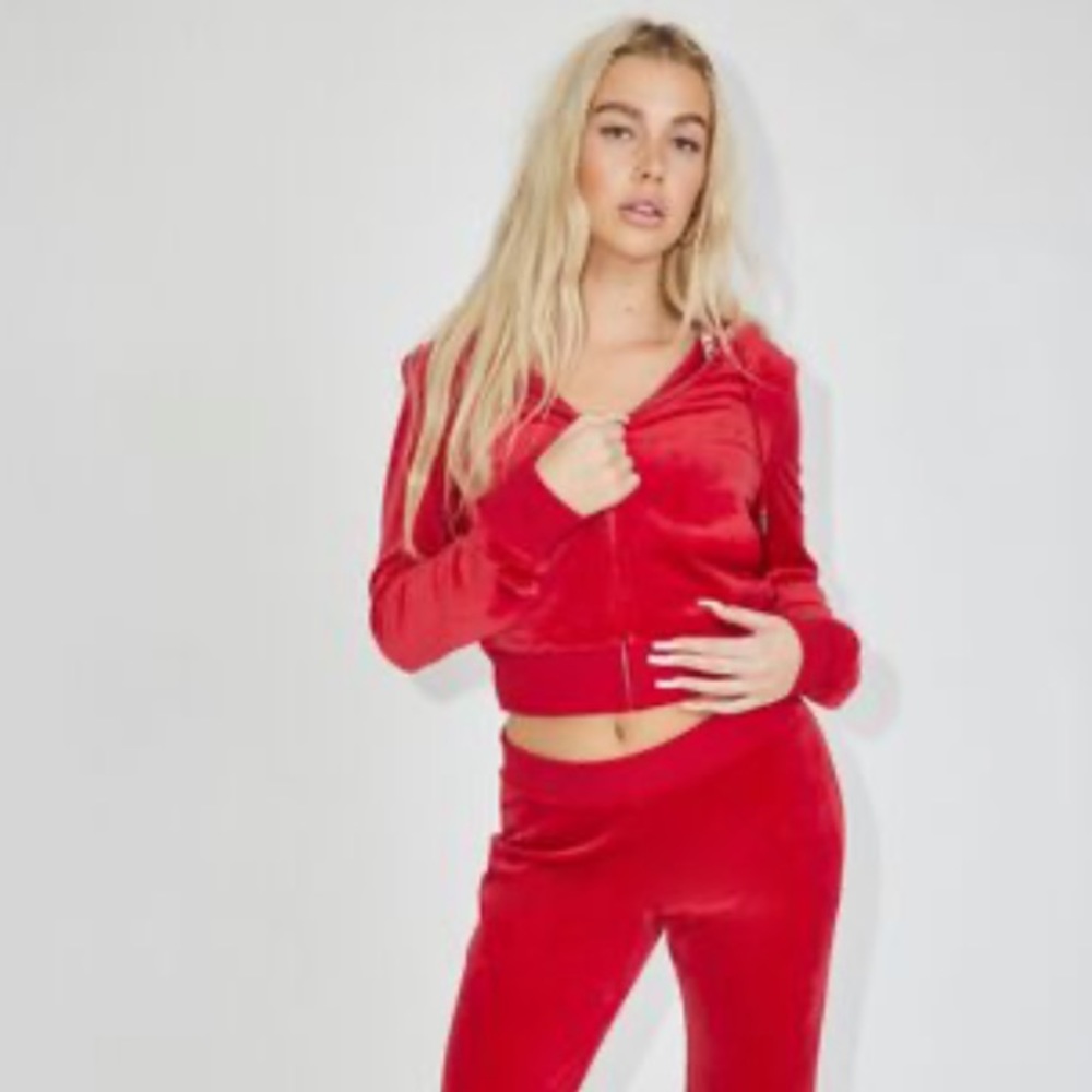 Vintage Juicy Couture Rare Black Label Red Velour Tracksuit